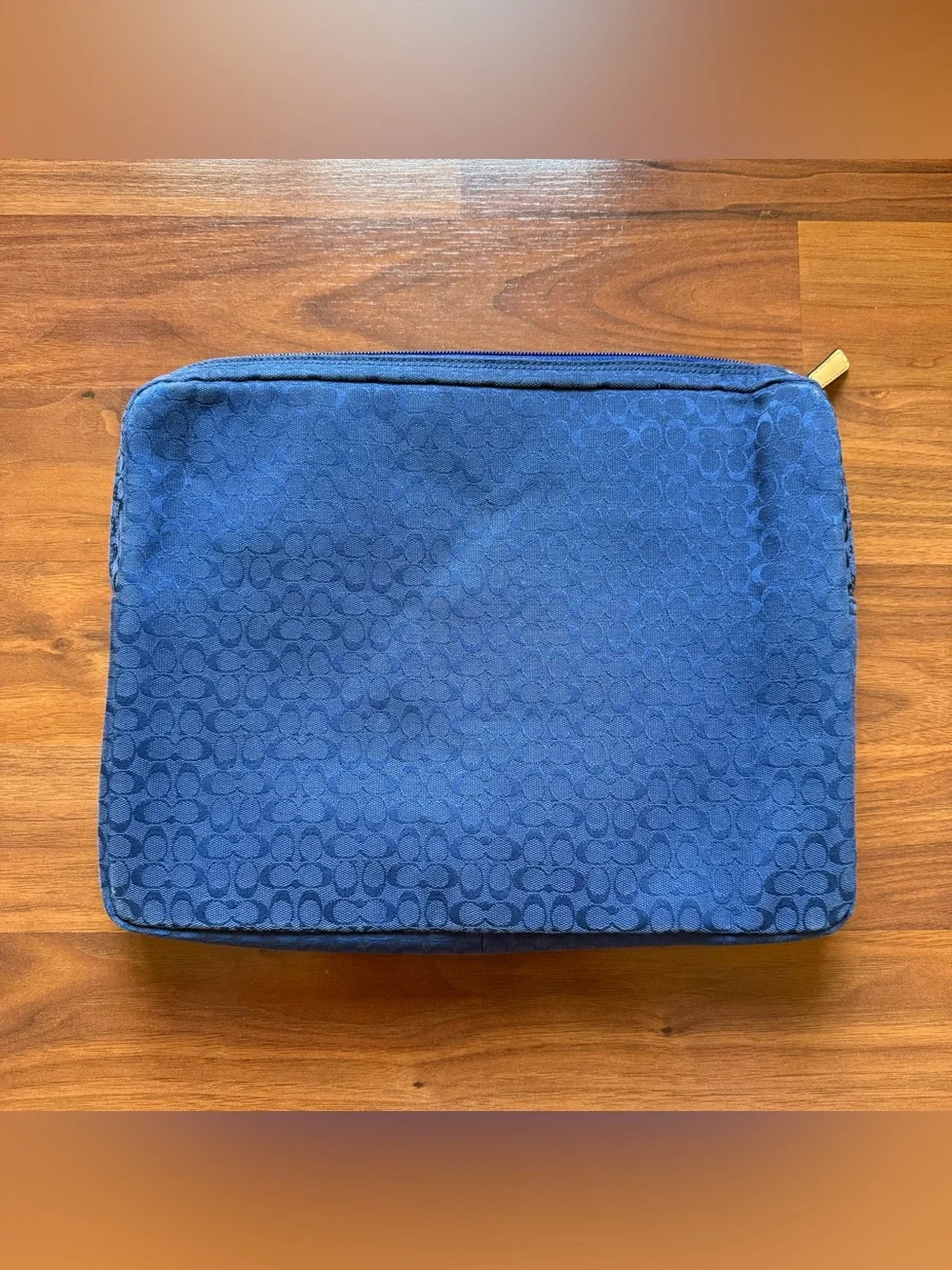 Coach Voyager signature blue jacquard canvas laptop sleeve carrying bag 11x14x2